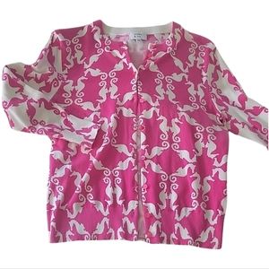 Crown & Ivy Size XS pink and white rare Seahorses cardigan